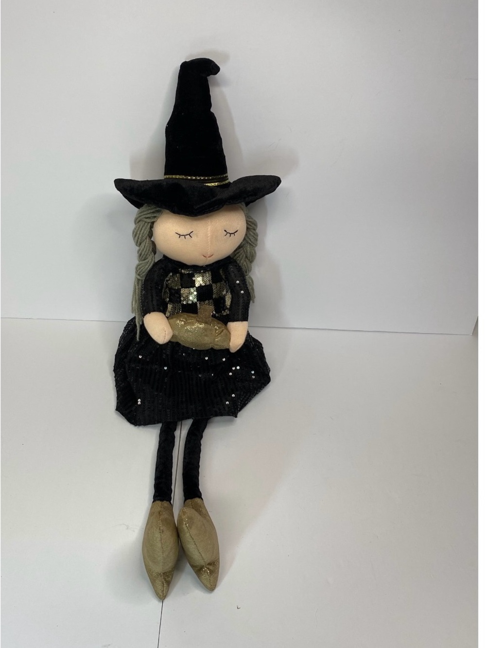 Glitzhome 29" Halloween Fabric Dressed Witch Sitter Shelf Decor